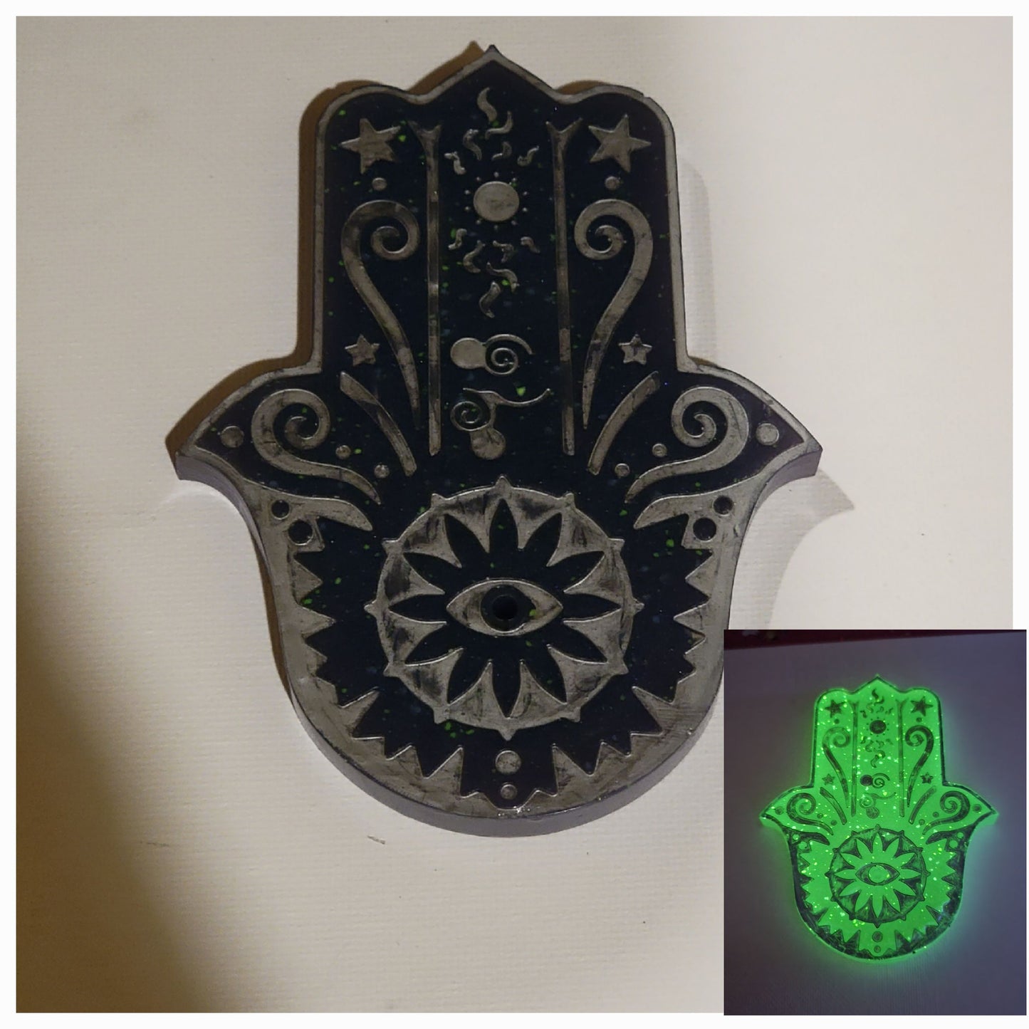 Hand of Fatima Resin Incense Holder Glow in the Dark Spiritual Protection