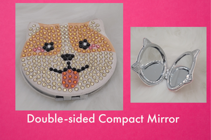 Double-sided Animal Shaped diamond art magnifying compact mirror
