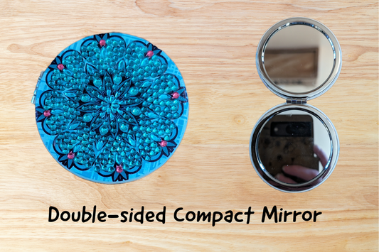 Double-sided diamond art magnifying compact mirror