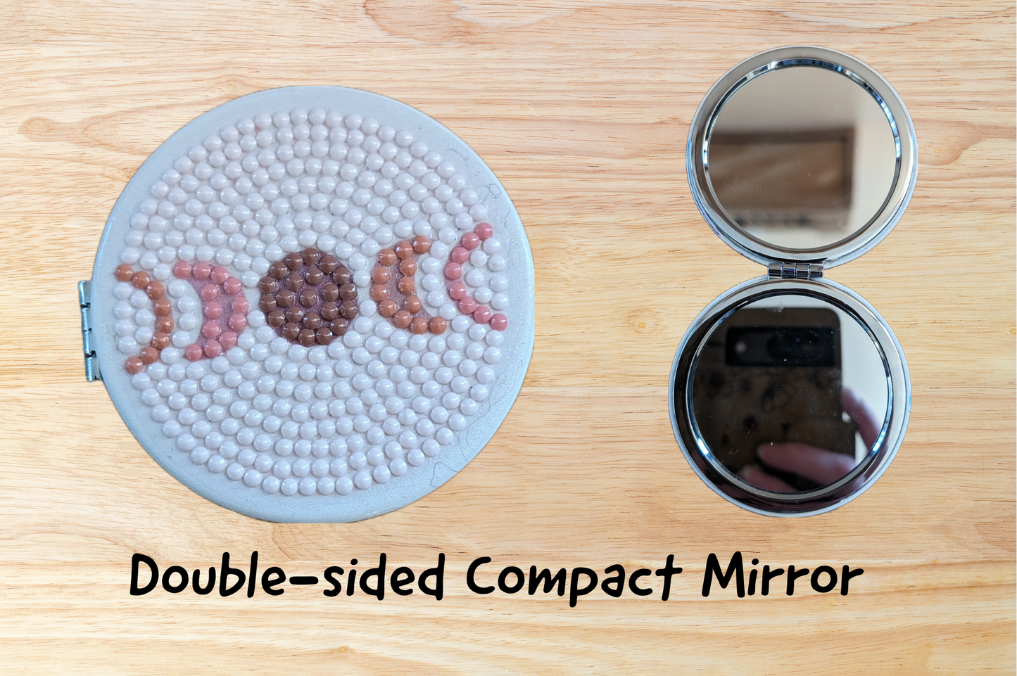 Double-sided diamond art magnifying compact mirror