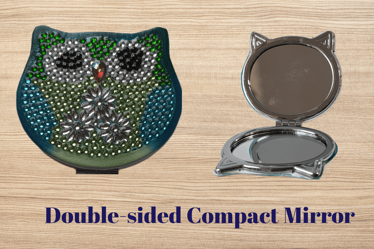 Double-sided Owl diamond art magnifying compact mirror