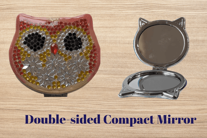 Double-sided Owl diamond art magnifying compact mirror