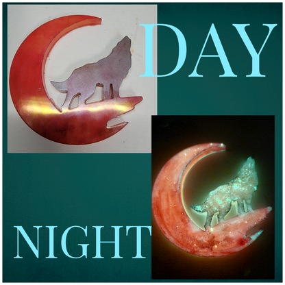 Resin Wolf Moon Wall hanging Glow in the Dark