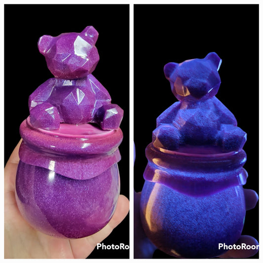 Teddy Bear Honey Stash Jar Twist Top Glow in the Dark