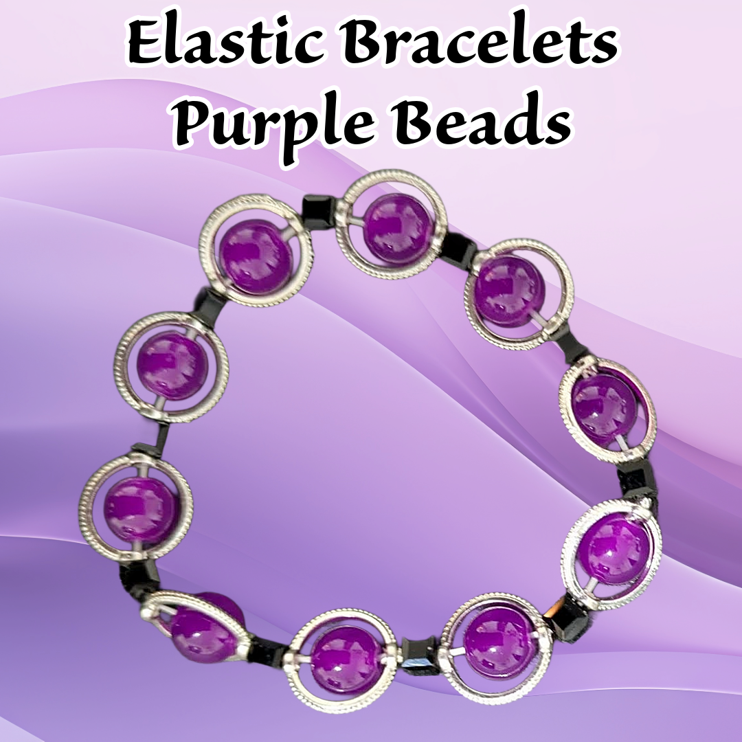 Beaded Elastic Bracelets- Purple
