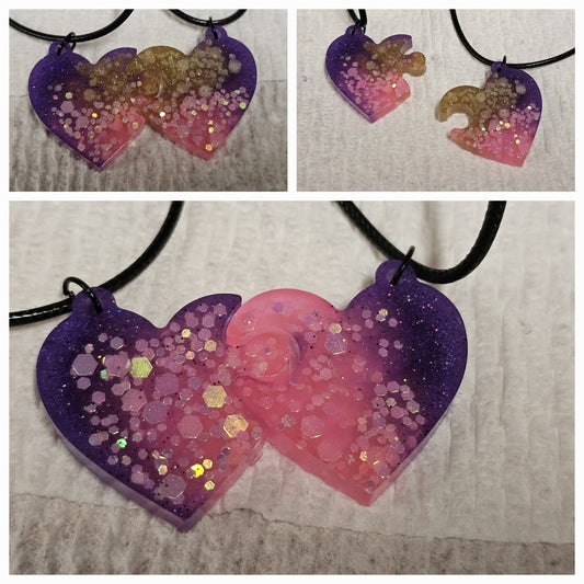 Best Friend Heart Necklace Set Customizable Options Kids Teen Glow in the Dark Interlocking Bestie Pendants