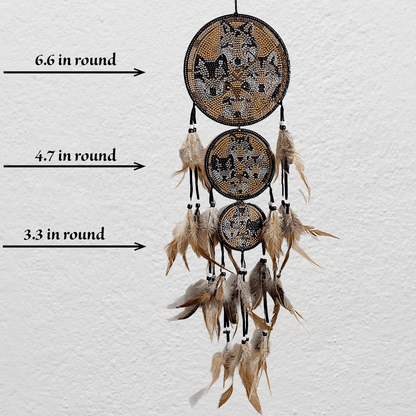 Wolf wind chime with feathers