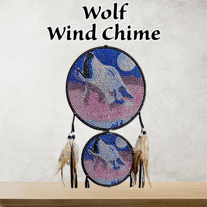 Wolf wind chime with feathers