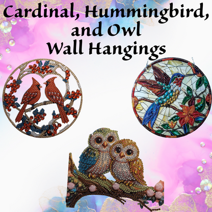 Cardinal, Hummingbird, and Owl Wall Hangings