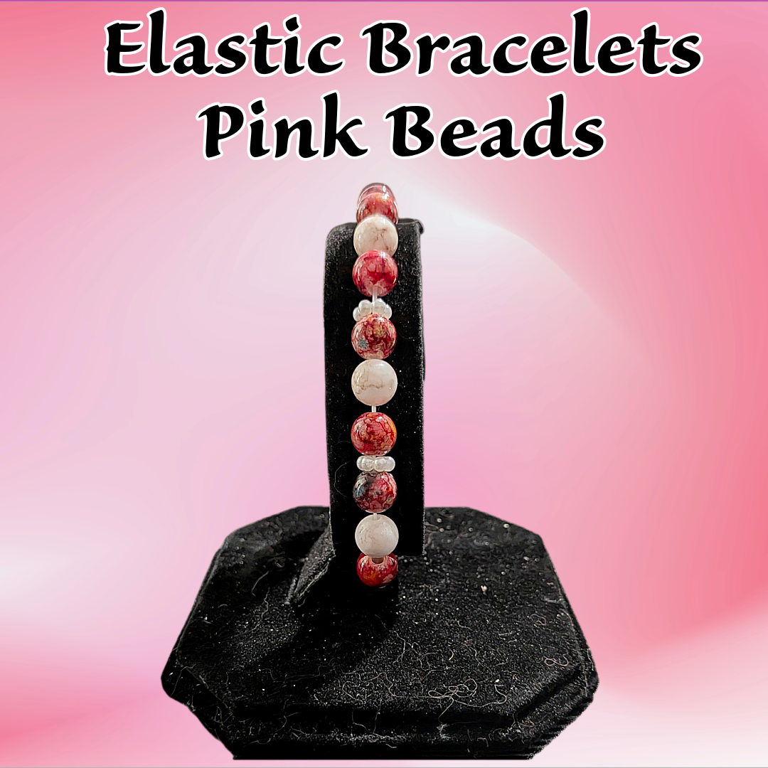 Beaded Elastic Bracelets-Pink