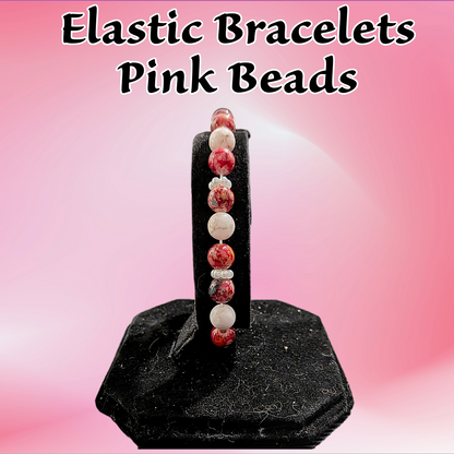 Beaded Elastic Bracelets-Pink