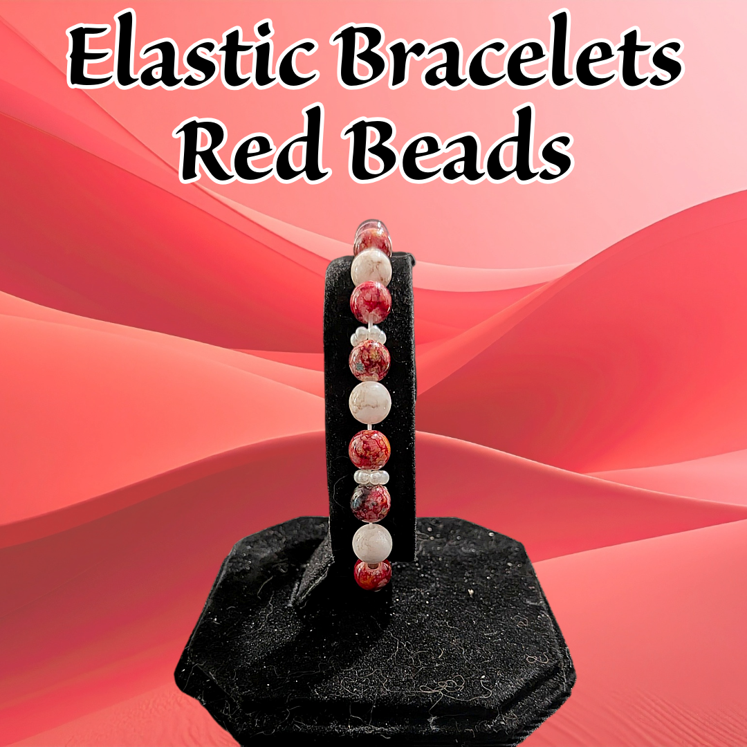 Beaded Elastic Bracelets-Red