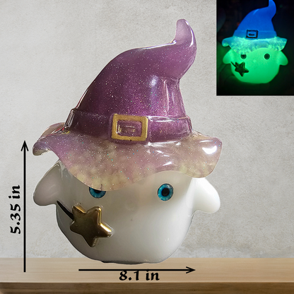 Ghost in Witch Hat Trinket Jar Glow in the Dark