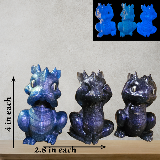 Hear No Evil, See No Evil, Speak No Evil Resin Dragon Set -Glow in the Dark