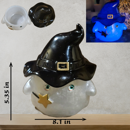 Ghost in Witch Hat Trinket Jar Glow in the Dark