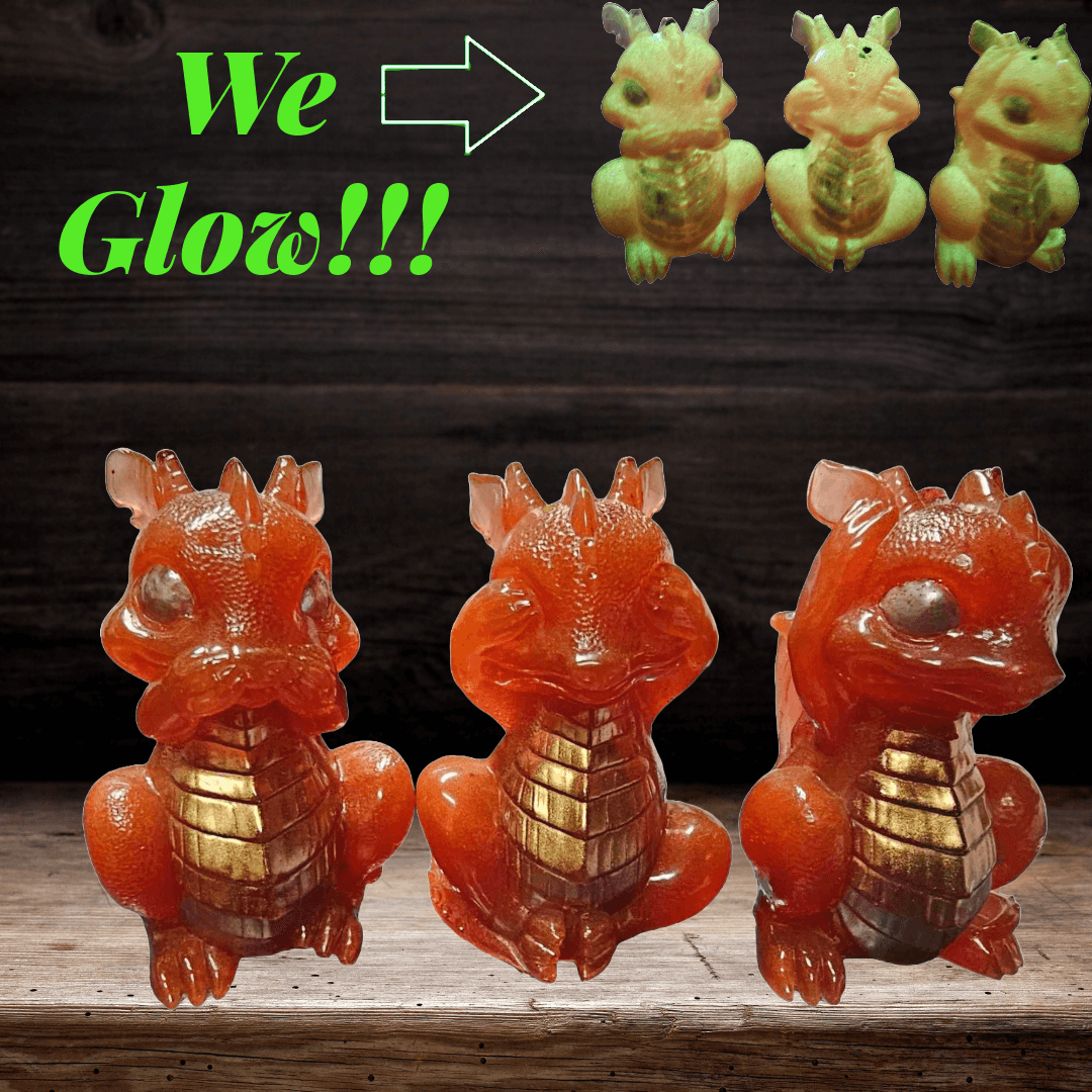 Hear No Evil, See No Evil, Speak No Evil Resin Dragon Set -Glow in the Dark