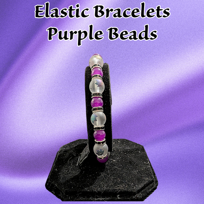 Beaded Elastic Bracelets- Purple
