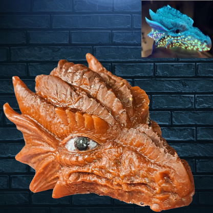 Glow in the dark dragon head with glowing eyes